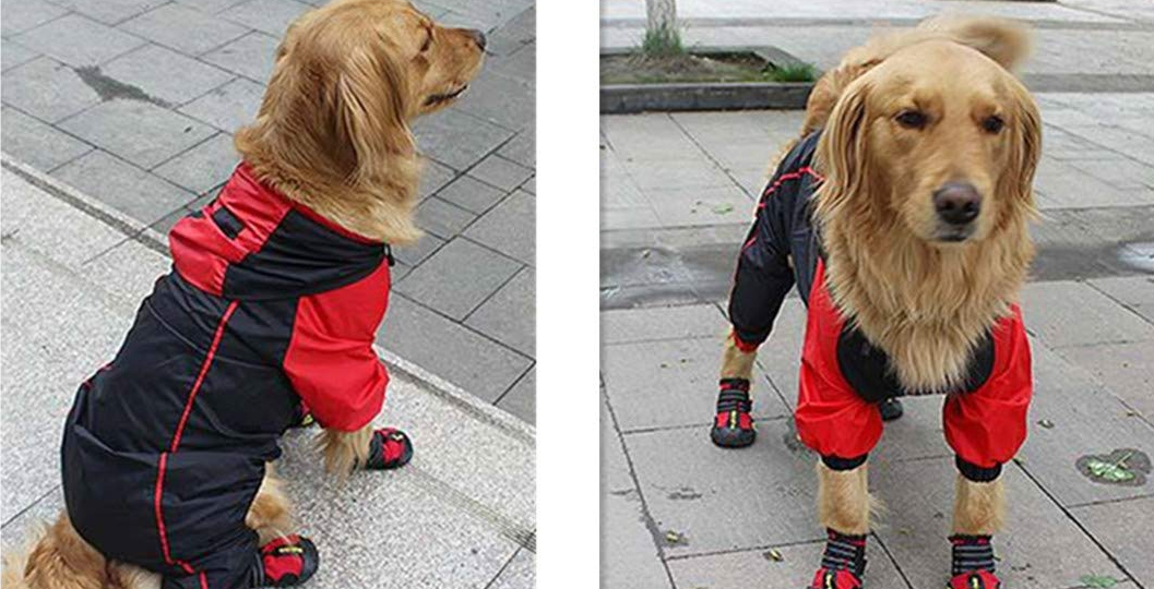 Ultra-Light Transpirable Impermeable 100% Chaqueta para Lluvia medianos Perro de Raza Grande Zellar Impermeable para Perros con Capucha y Collar Agujero y Tiras reflectoras seguras
